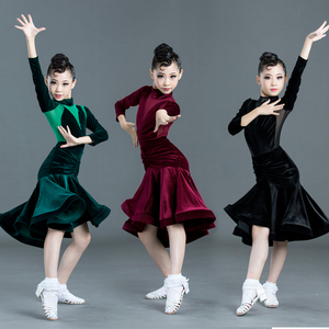 Girls Latin Dance Dresses Children Latin Dance Dress season velvet long sleeve children Latin dance performance competition