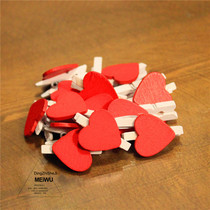 (Beauty) Red love small clip wooden chicken heart mini wooden clip photo clip decoration wooden clip diy