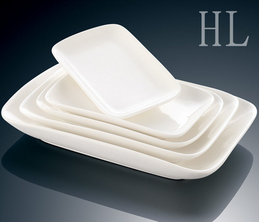 Promotion Hotel Cutlery Magnesium Quality White Porcelain Dining Day Style Ceramic Long Dish Bowel powder Dish Rectangular Dish