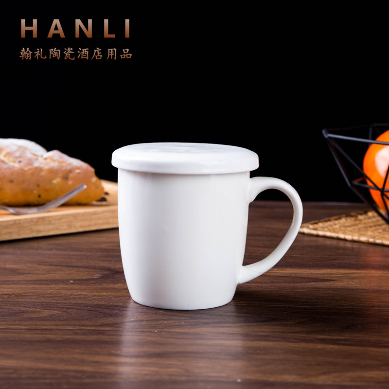 Hotel Guesthouse Ceramics pure white teacup with covered large water cup office meeting cup cover cup