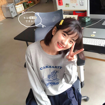 (Spot) loyal dog Small eight pear-shaped homemade-fish of the North Sea-cartoon long sleeve round neck letter printing T-shirt women