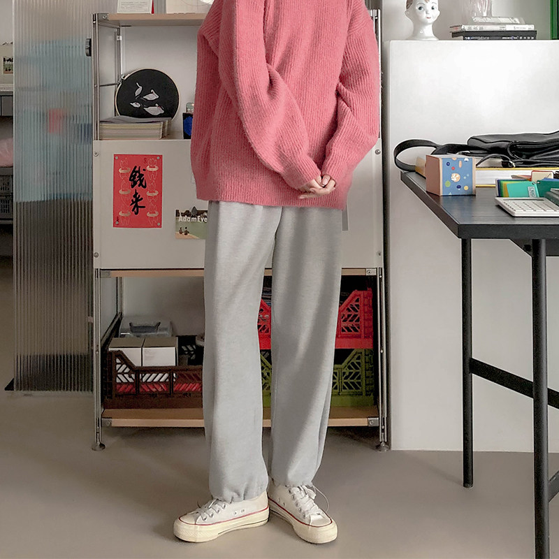 Zhongdog small eight pear-shaped homemade college casual pants plus velvet sports lean girl beam feet pants spring