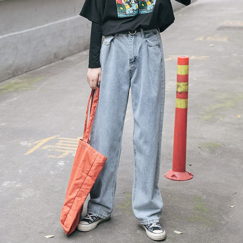 (Spot)Loyal dog Xiao Hachi pear-shaped homemade mopping straight pants spring loose casual Hyuna jeans student