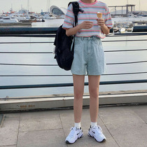 (Spot) loyal dog Small eight pear-shaped homemade than heart Sea summer loose thin youth love denim shorts women