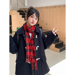 Loyal dog Xiaoba pear-shaped homemade Berlin holiday short lapel horn button woolen coat women's college style coat