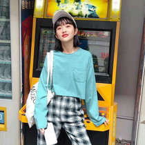 (Spot) loyal dog Small eight pear-shaped homemade-Bantang mint-youth long sleeve short loose sweet T-shirt women