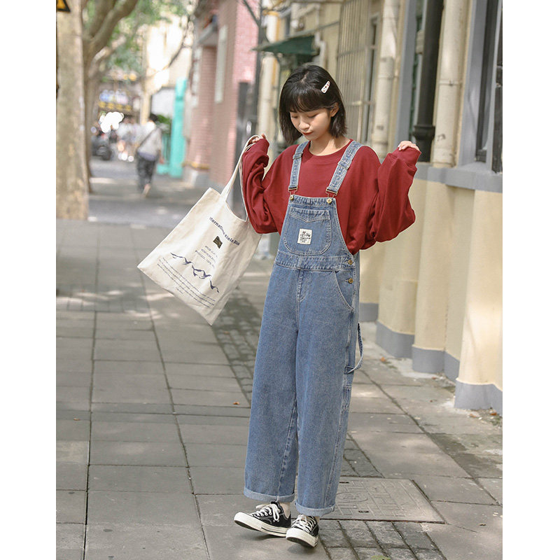 (Spot)Loyal dog Xiao Hachi pear-shaped homemade sunset sea age-reducing Japanese loose baby bag denim trousers for women