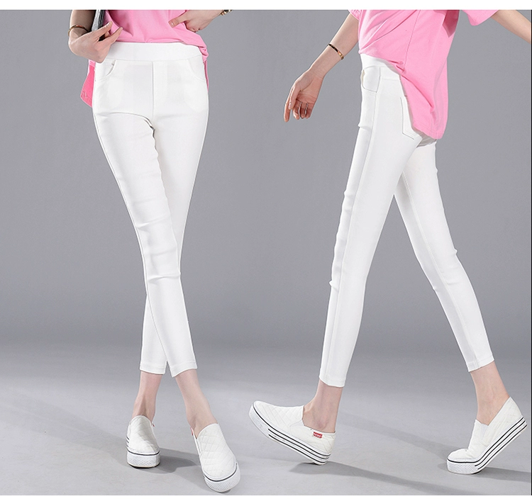 Chín điểm quần legging trắng mùa hè mỏng phần eo cao chân bút chì quần thun eo thon là quần 9 quần bó - Khởi động cắt