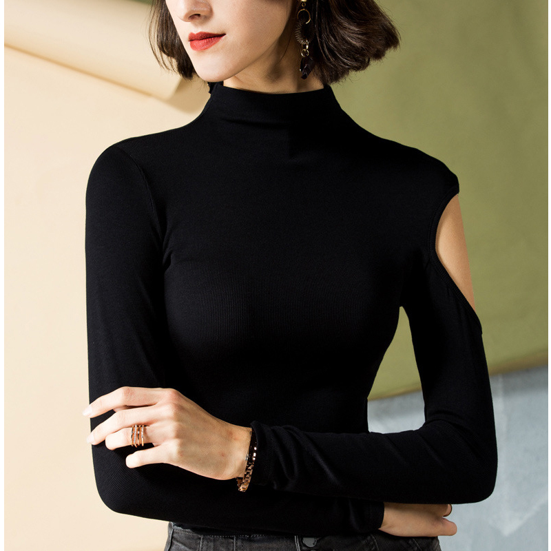 Latin dance tops ballroom dance top modern dance costume long sleeve high collar single arm training dress female dance dress slim top