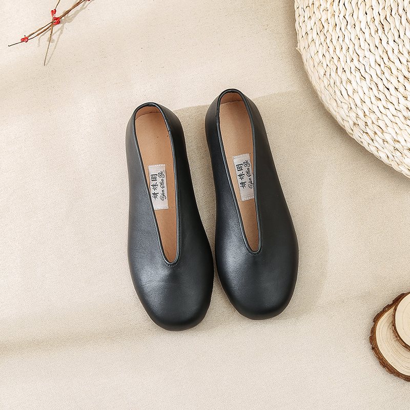 Old Beijing Cloth Shoes Round Mouth Handmade Bull Leather Bottom Male Retro Middle-aged Dad Old Man Shoes Poo Shoes Man Shoes Chinese Leather Shoes