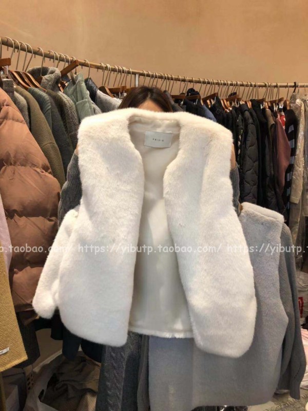 Ibrahim Hàn Quốc Dongdaemun 18 phần cổ tròn giả lông sang trọng vest vest lỏng vai nữ