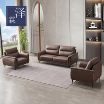 Brown business sofa manager boss office sofa coffee table combination leather reception room company sofa