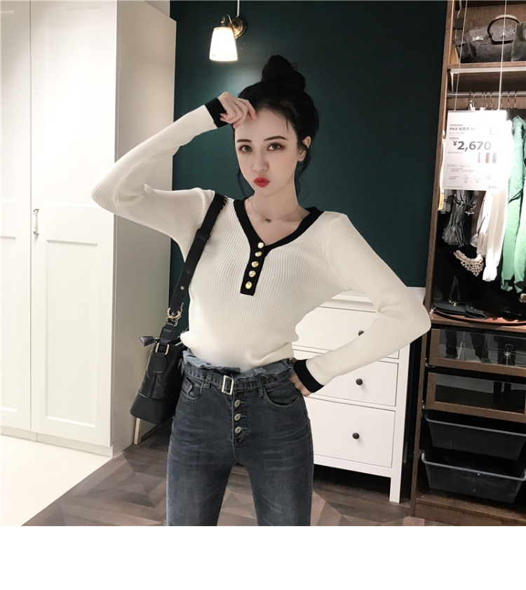 Áo len đầu thu sang trọng của phụ nữ đầu v cổ mỏng phần mùa thu màu mới phù hợp với áo sơ mi mỏng tay dài đáy quần áo cardigan nữ