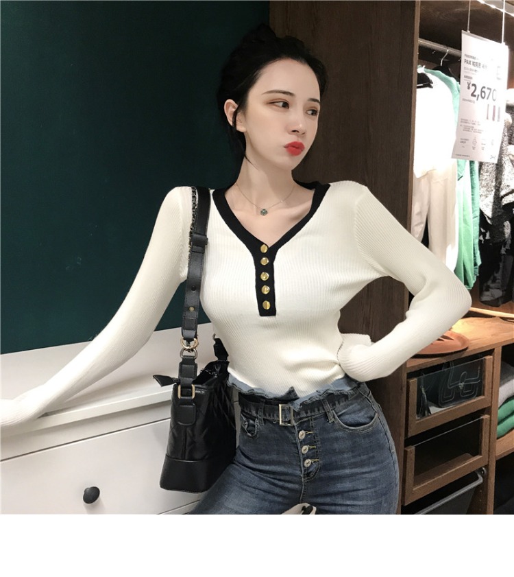 Áo len đầu thu sang trọng của phụ nữ đầu v cổ mỏng phần mùa thu màu mới phù hợp với áo sơ mi mỏng tay dài đáy quần áo cardigan nữ