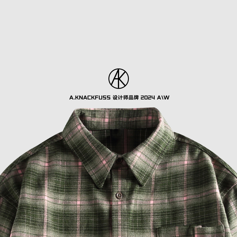 Qingshanbulao Aknackfuss Designer Brand New Plaid Color-Blocked Loose Lapel Long-Sleeved Shirt for Men