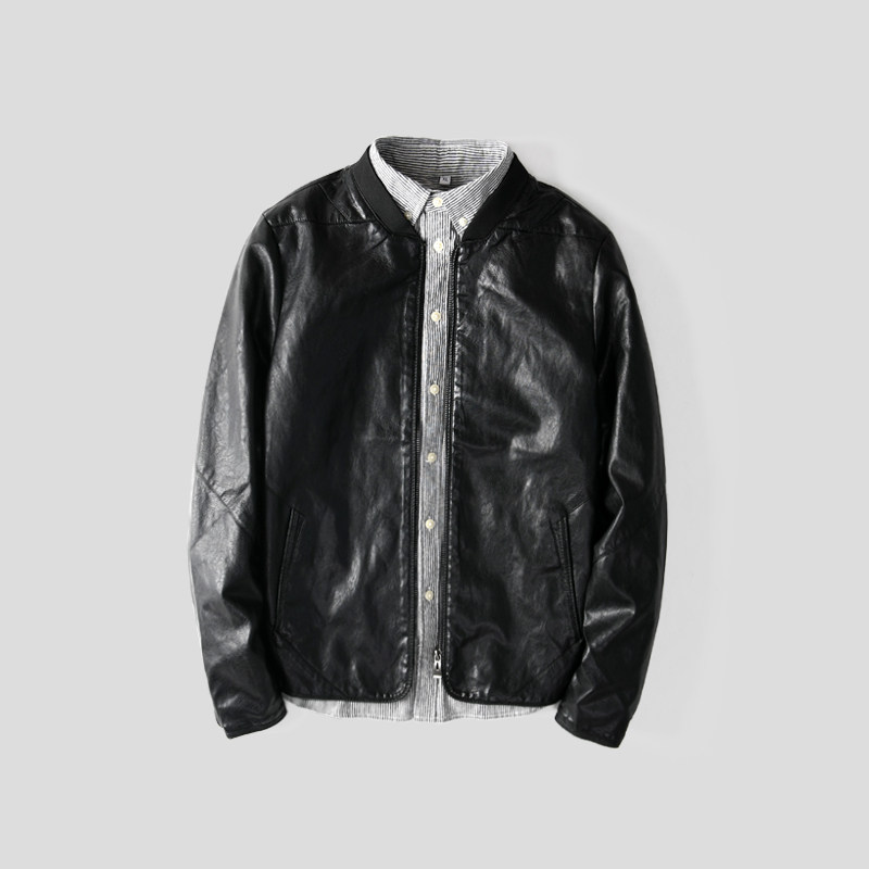 Leather jacket men's tide baseball collar leather jacket men's leather jacket Korean version handsome slim short jacket autumn PU leather