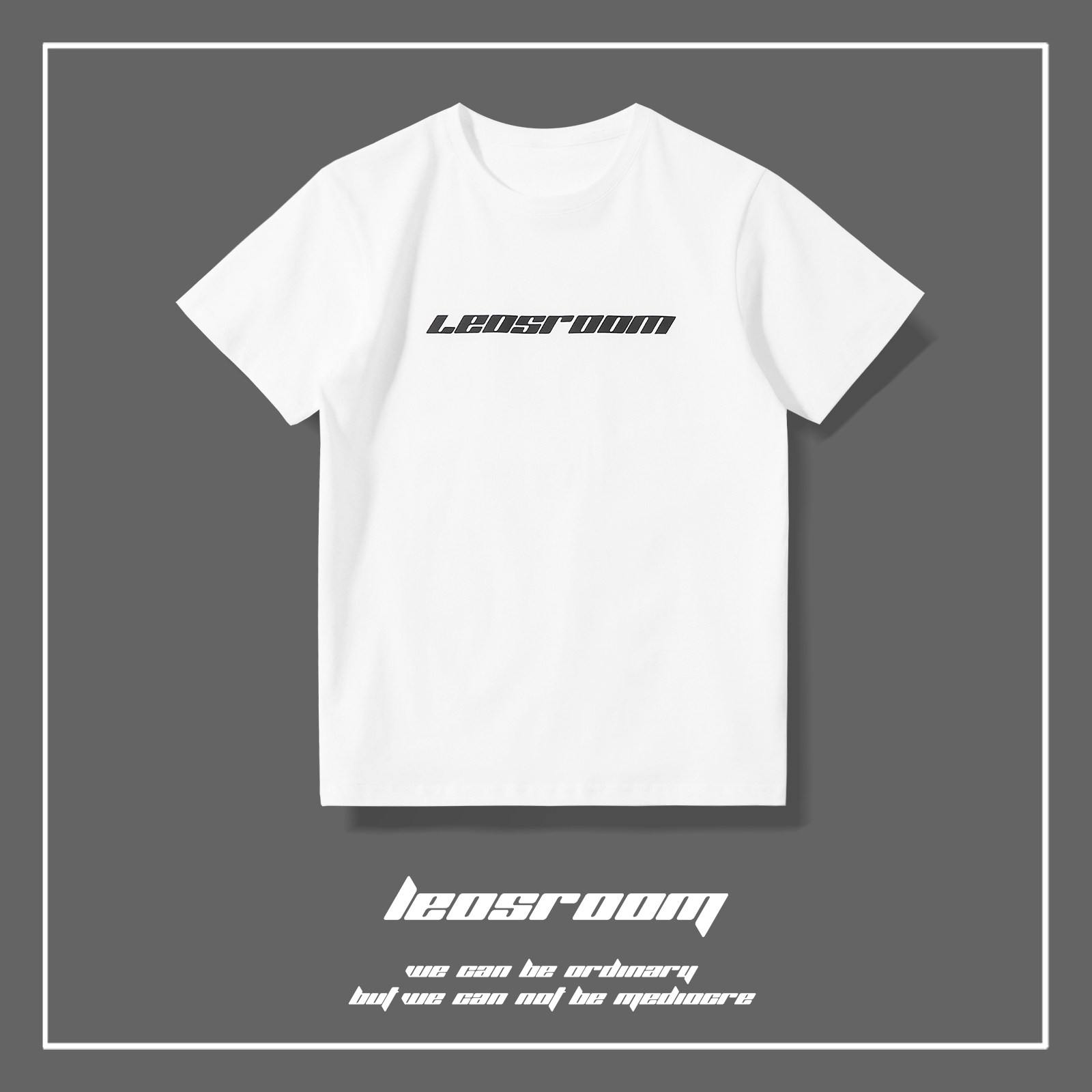 T-shirt male boomer short sleeve loose tide LEOSROOM black and white letter printed pure cotton half sleeve male and female
