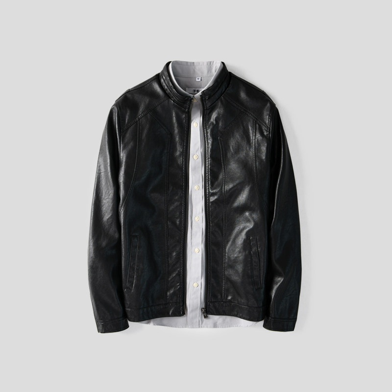 Lap Collar Leather Clothes Men's Han Version Sashimi Leather Jacket Trendy Men's Clothing Autumn Winter Leather Jacket Young Men's Jacket Kshirt