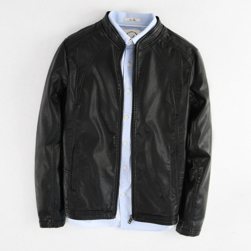 Leather jacket men slim Korean version handsome standing collar leather jacket men's short casual leather jacket tide jacket autumn motorcycle black