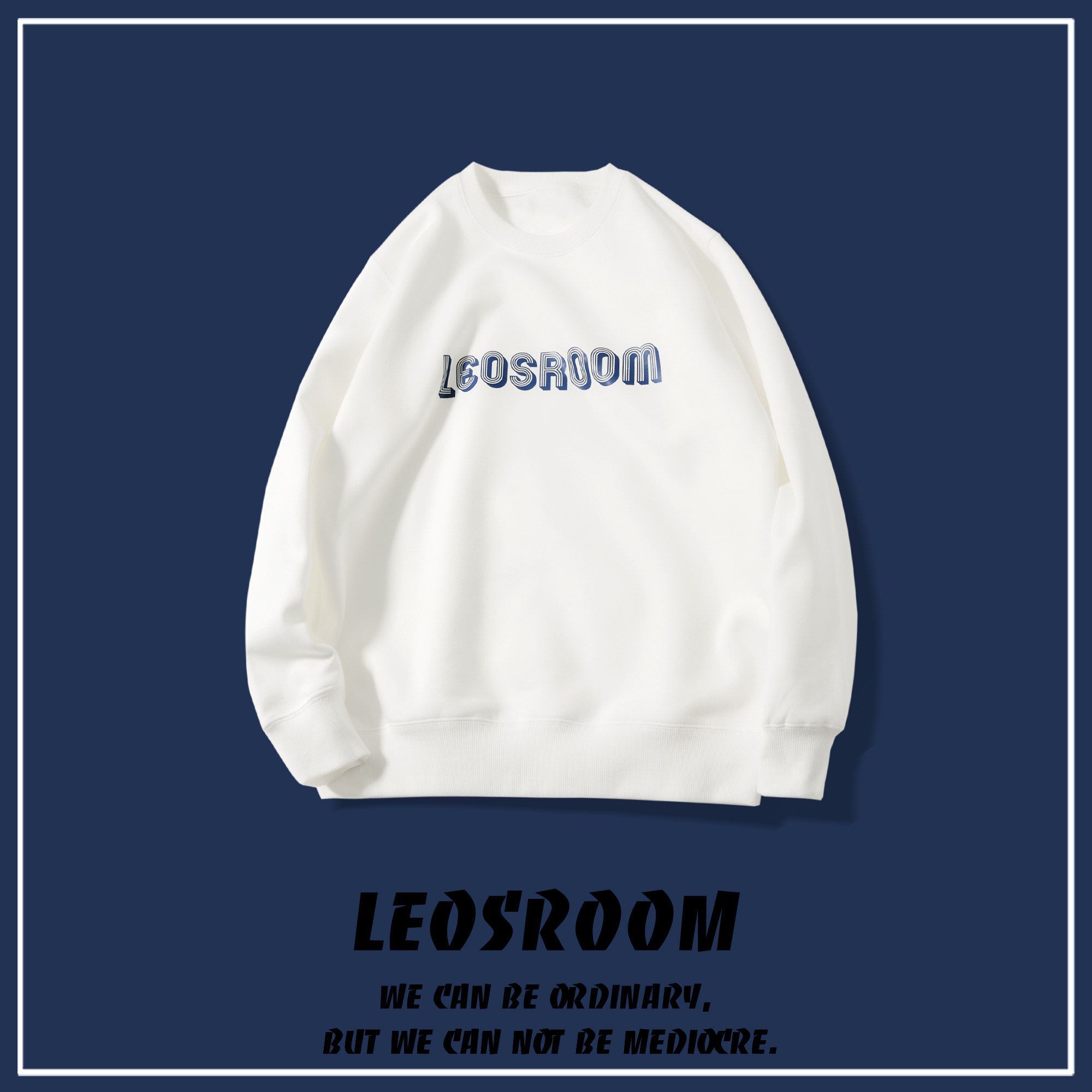 Sweater men's round neck pullover plus velvet men's jacket bottoming shirt LEOSROOM letter loose thickened top fashion