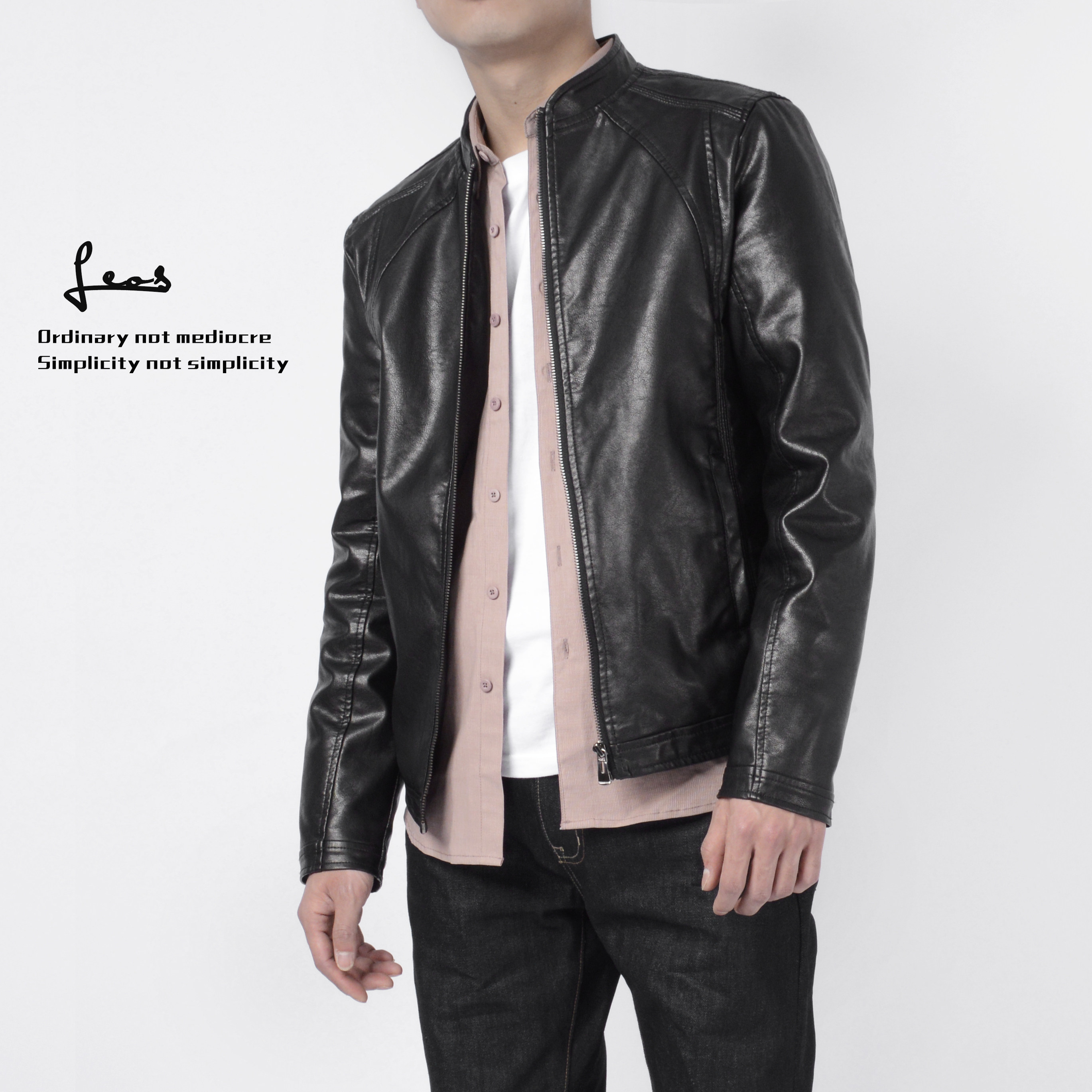 Stand-up collar men's leather jackets, casual leather jackets, spring and autumn jackets, short motorcycle jackets, slim and handsome Korean style new trend