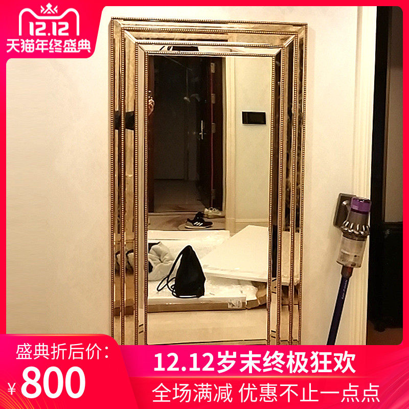 Fashion simple household wall hanging mirror beads in light luxury test clothes mirror clothes store red full body mirror