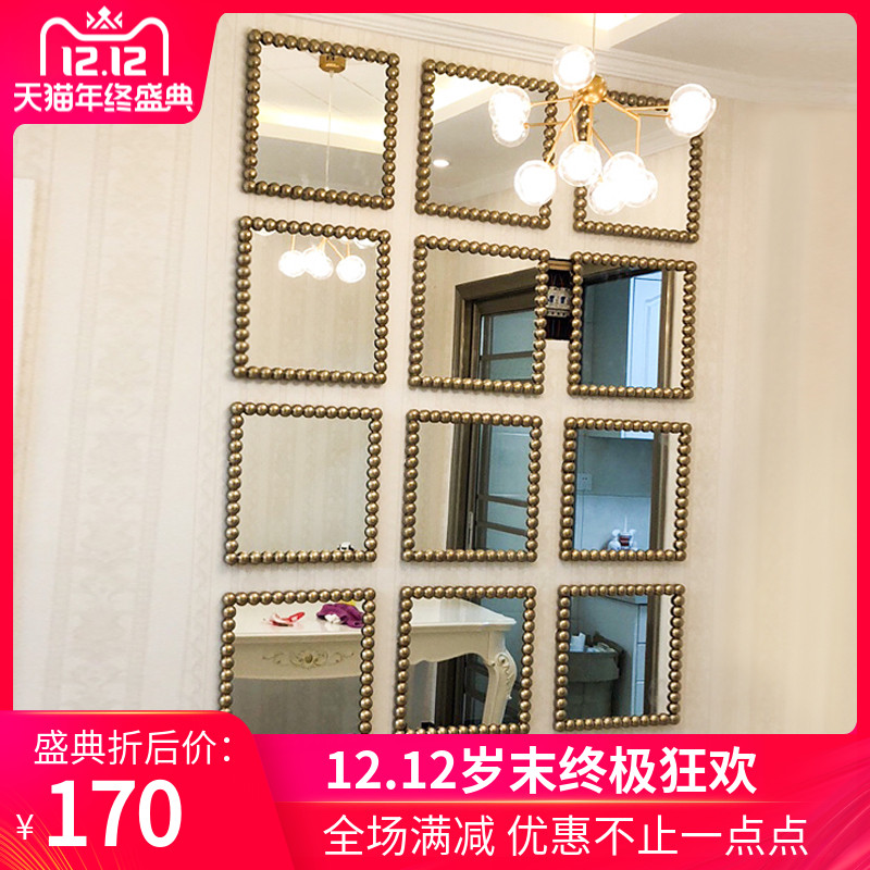 Square 40CM beads Decorative Mirror Living Room Background Wall Combo Wall-mounted Mirror Modern Minima Home Wall Vision Mirror-Taobao