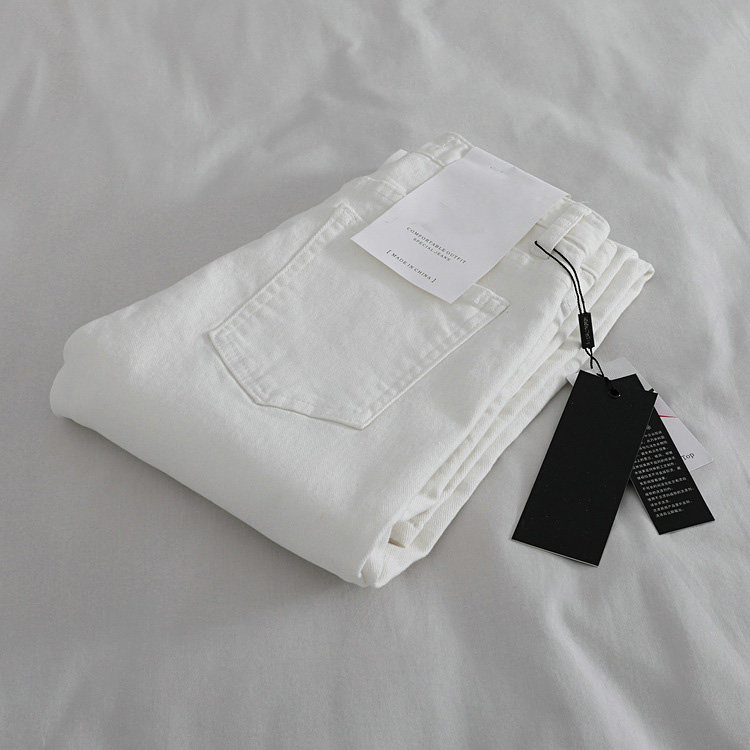 Guest for small shipment of Cut Mark Foreign Trade Women Dress White Jeans High Waist Display Slim Stretch Straight Drum Pants 90% Pants