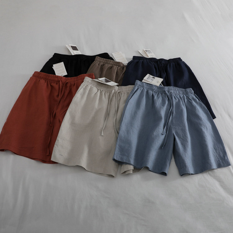 Van Foot factory women's cotton shorts summer loose linen and wear thin legs tight waist and casual pants