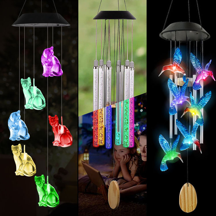 New Outdoor Solar Wind Bells Light LED Seven Color Gradient Hummingbird Butterfly Eva Ball Courtyard Wind Bells Christmas Presents-Taobao