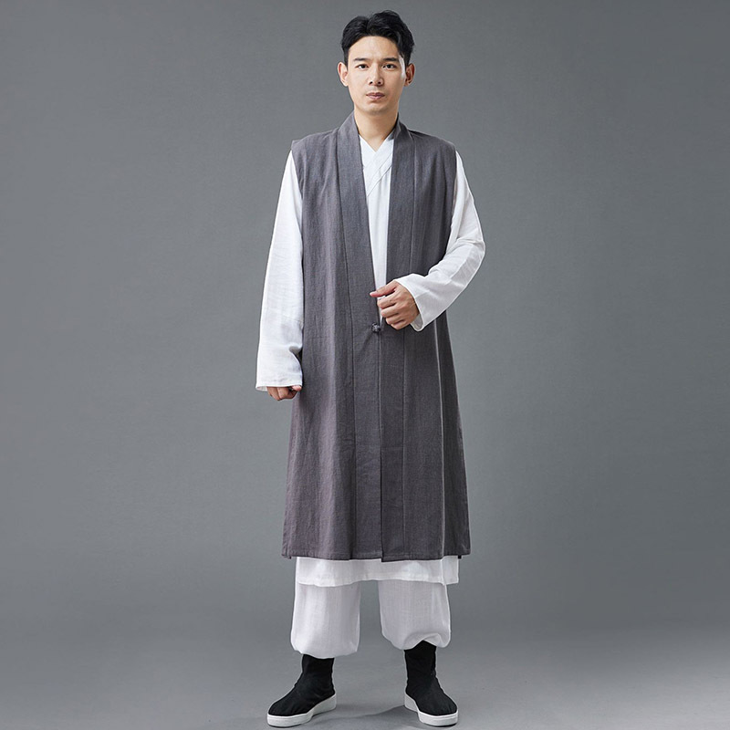 Chinese Style Pure Linen Long Vest, Ramie Long Vest, Men's Retro Literary Style Long Jacket, Chinese Style Hanfu Vest