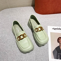 Small ckerwin avocado green small man Big Head Music Fu buckle small skin casual thick bottom single