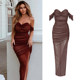 2025 Spring and Summer European and American Sexy Wrapped Breastless Backless Mesh Pleated Stretch Long Skirt Bandage Dress Solid Color Dress