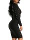 2024 Autumn and Winter European and American Sexy Round Neck Spliced ​​Mesh Perspective Beaded Long Sleeve Arm Bandage Dress Dress for Women