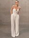 2025 women's summer new fashion high-end mesh nail bead jumpsuit high waist jumpsuit casual two-piece set