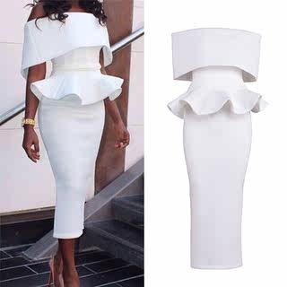 2025 Spring/Summer New Arrival: Elegant Off-Shoulder Slim-Fit Dress with Backless Two-Piece Set and Ruffled Hem Bodycon Dress