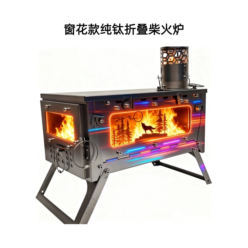 Pure Titanium Foldable Wood Stove for Outdoor Camping, Tent Heating, Cooking, Hiking, Backpacking, Lightweight Stove