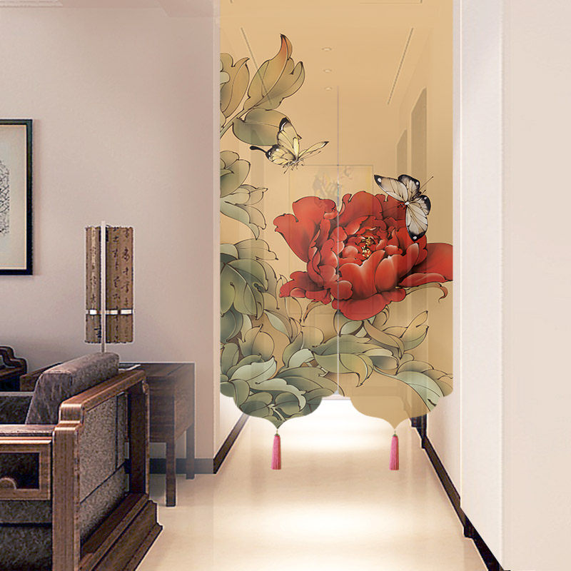 Ancient style of ancient wind cotton linen cloth curtain toilet interruption of half curtain block curtain curtain curtain curtain hanging curtain butterfly peony decoration