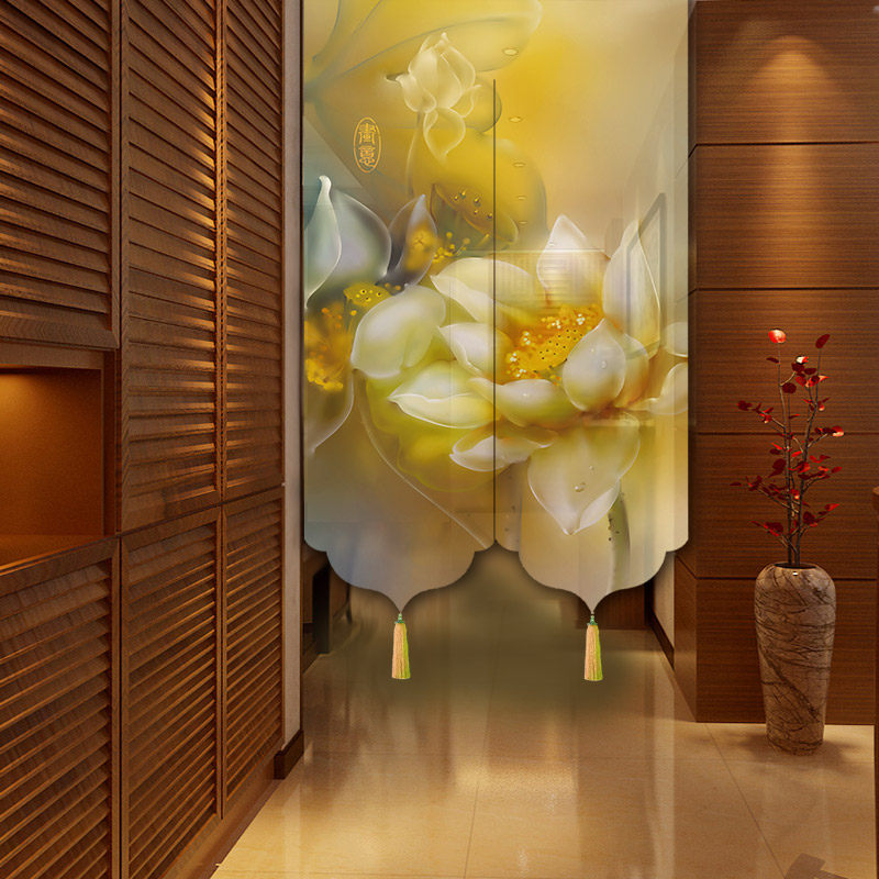 Cloth Art Door Curtain Bedroom MAKEUP ROOM DECORATION LIVING ROOM COMPARTMENT HANGING CURTAIN LOTUS MODERN WATERPROOF SEMI-PERMEABLE NET RED CUSTOM