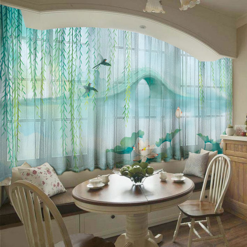 Painting Meaning New Chinese Style Wind Gusto Landscape Living-room Living-room Floating Window Curtain Yarn Curtain Snow Spinning