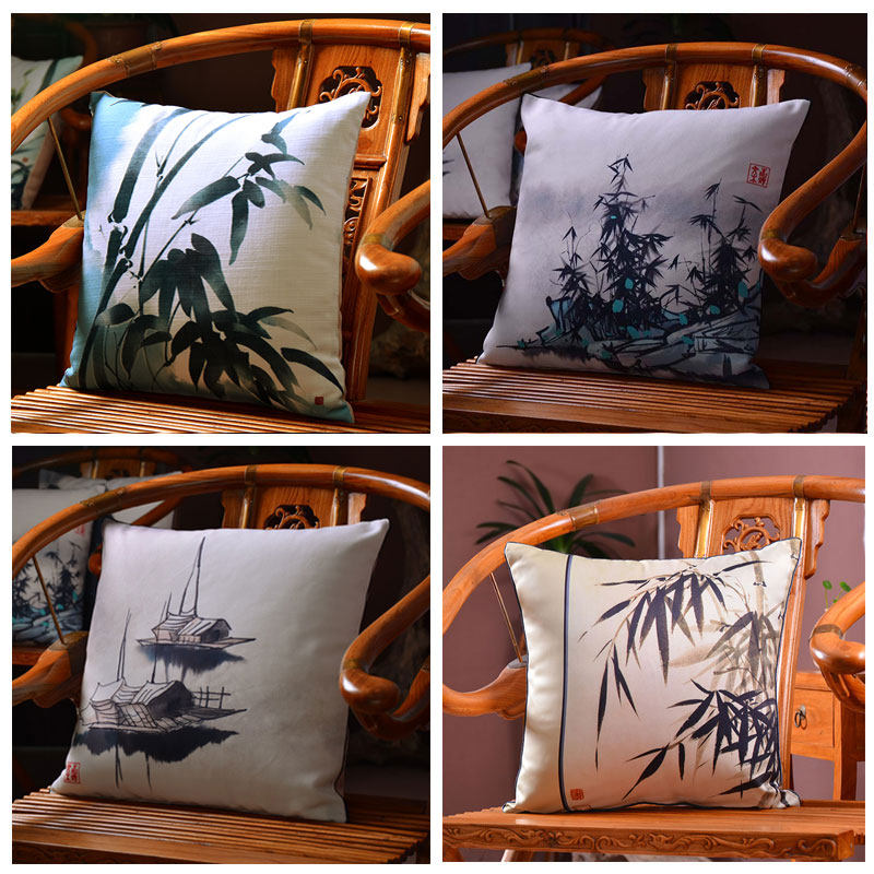 Pictorial China Wind Retro Landscape Red Wood Sofa Hug Pillow Office Afternoon Nap Pillow For a Pillow Cover