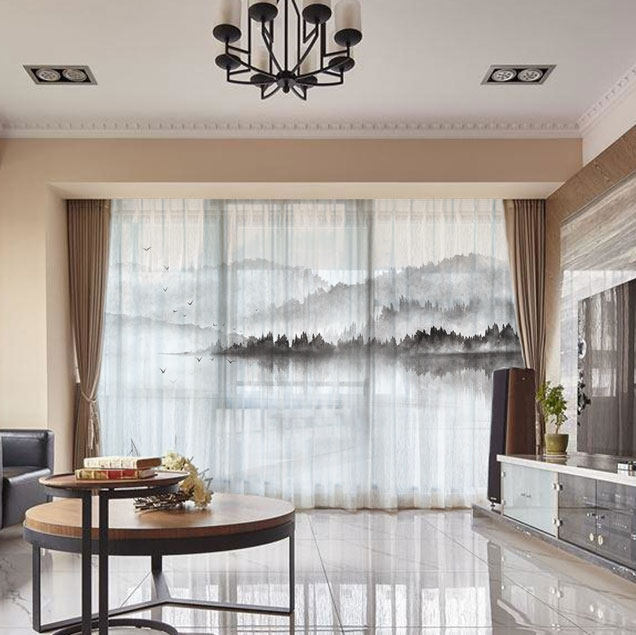 Pictorial High-end Villa China Wind Mountain Water Curtains Country painting Veil Water Ink Painting