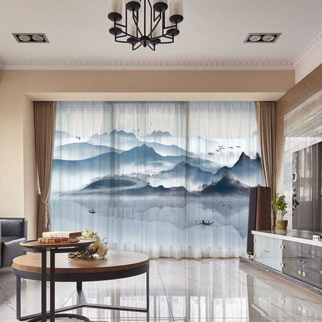 Painting Italian Chinese ink style bedroom curtain gauze curtain landscape
