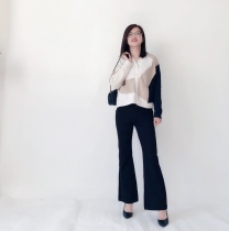 Super thick texture retro resurgence attitude black three-dimensional high waist micro-la casual pants (special)~A1758