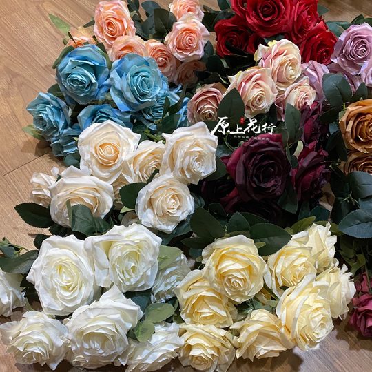 10头把束玫瑰仿真假花大朵绢花婚庆道具花墙装饰客厅摆设路引插花