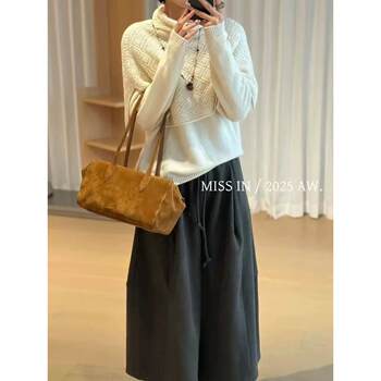 European Station 2025 Autumn/Winter New Korean Style High-Neck Long-Sleeve Hollow-Out Patchwork Knitted Sweater Top Base Shirt Women's Sweater