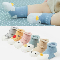 Three pairs of baby socks cotton spring and autumn and winter socks boys let go wide mouth not plinth anti-slip xue bu wa