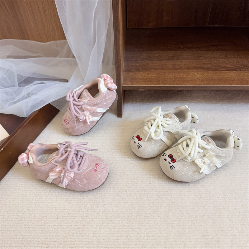 [2026 Spring Collection] 0-2-3 Year Old Girls' Cartoon Kitty Training Shoes with Bow, Cute Princess Style Walking Shoes