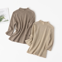 Odos City No Dyeing 100% Mountain cashmere pumping half high collar female half sleeves 100 hitch warm short sleeve sweater