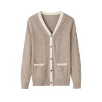 Fu Xianglin V collar 7 Thickened Lady Cashmere Cardiovert 100% Mt. Cashmere Warm Loose Knit Cardiovert Coat